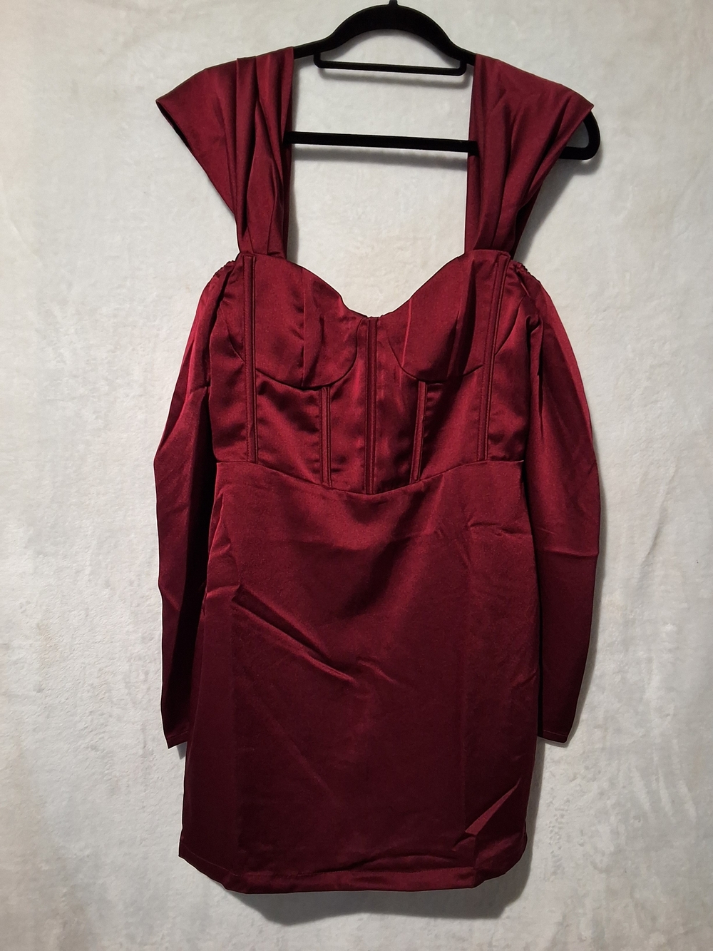 The Vintage Shop Burgundy Satin Long Sleeve Mini Dress